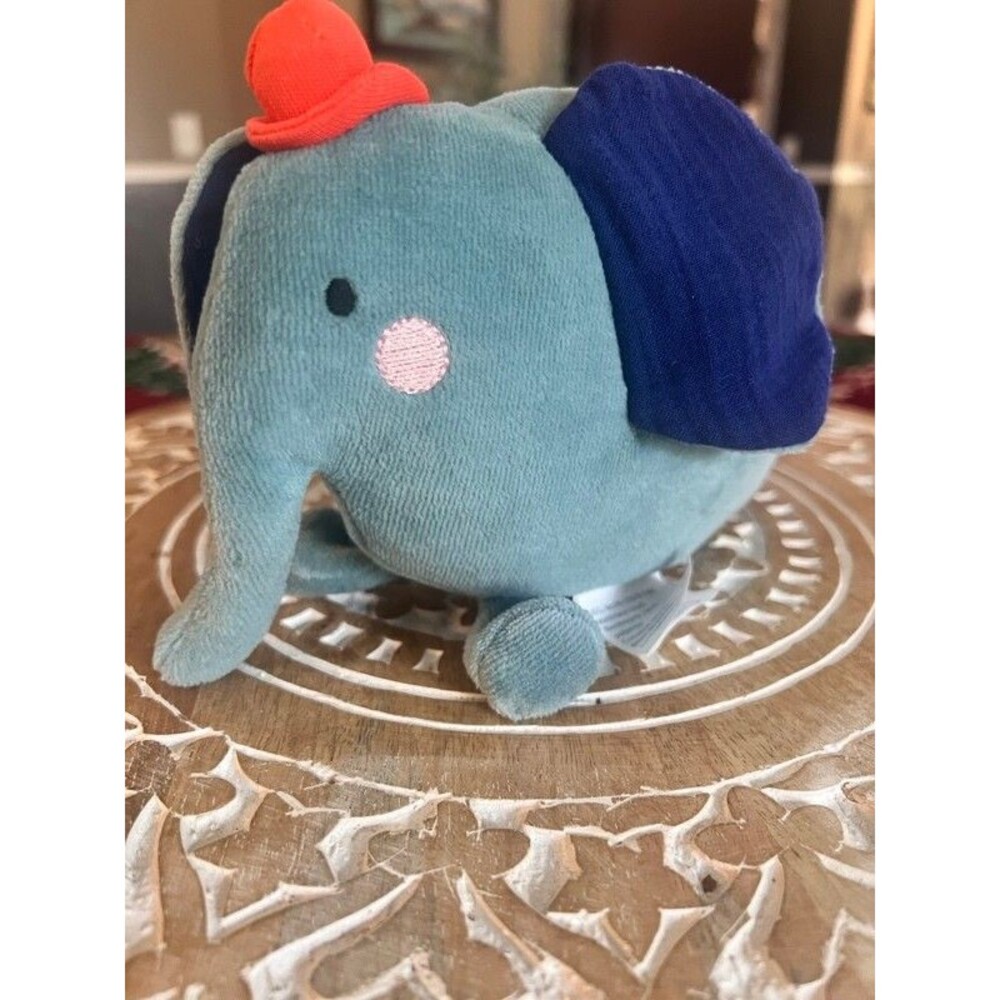Moulin Roty Blue Elephant Plush Rattle Bells Les Toupitis Baby Stuffed Animal